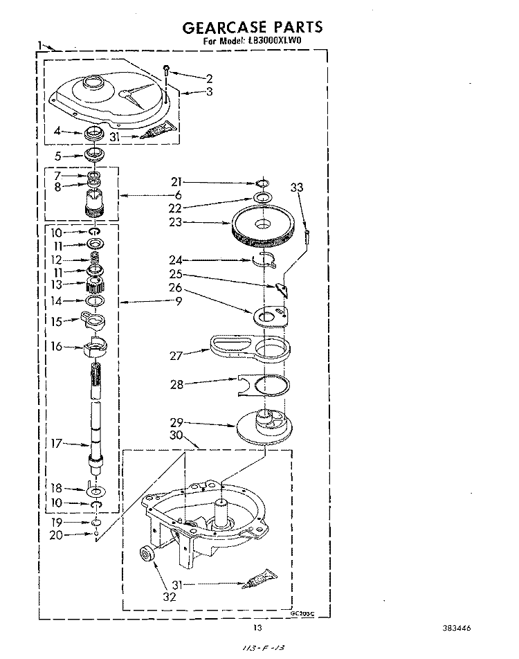 GEARCASE Diagram and Parts List for LB3000XLW0  Whirlpool Washer