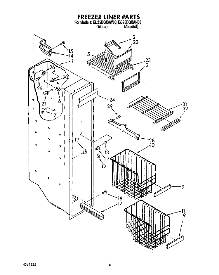 FREEZER LINER Diagram and Parts List for ED25DQXAW00  Whirlpool Refrigerator