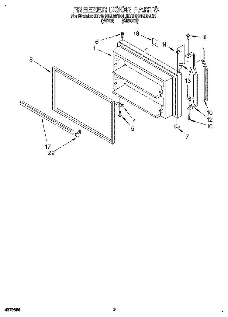 FREEZER DOOR Diagram and Parts List for KTHC18KDAL01  KitchenAid Refrigerator