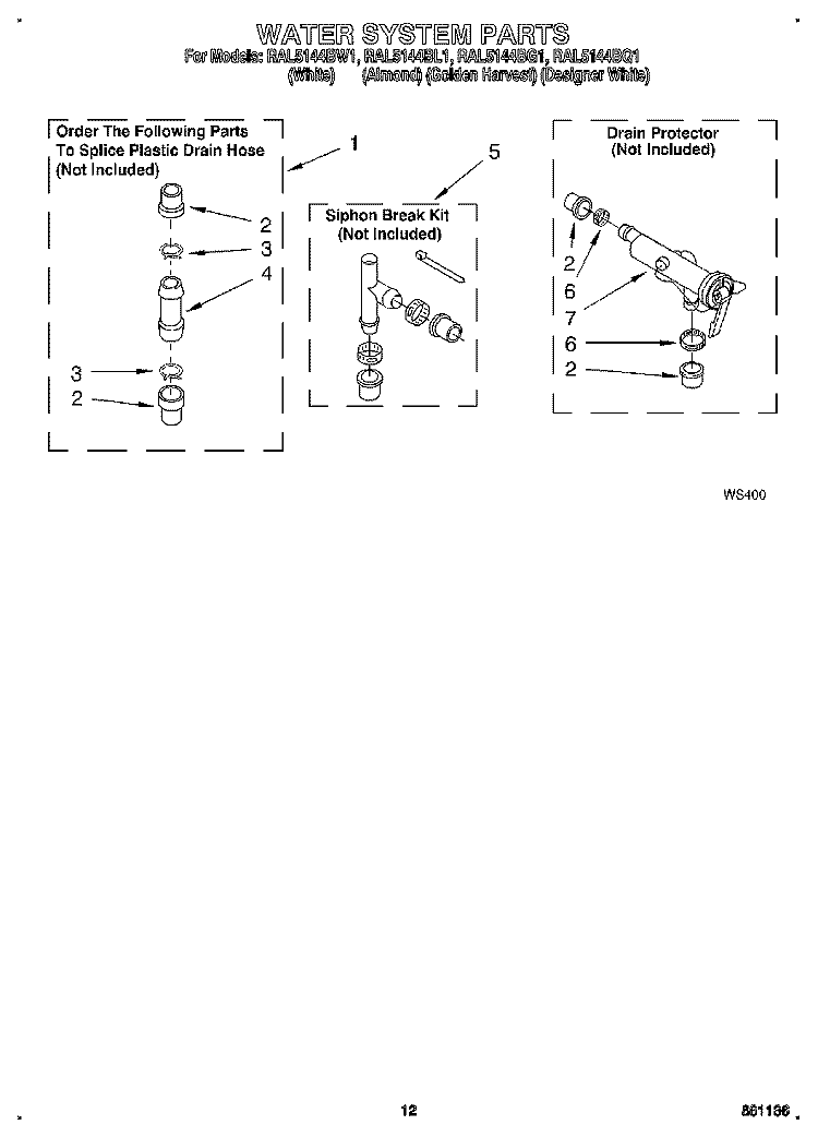 WATER SYSTEM Diagram and Parts List for RAL5144BG1  Whirlpool Washer