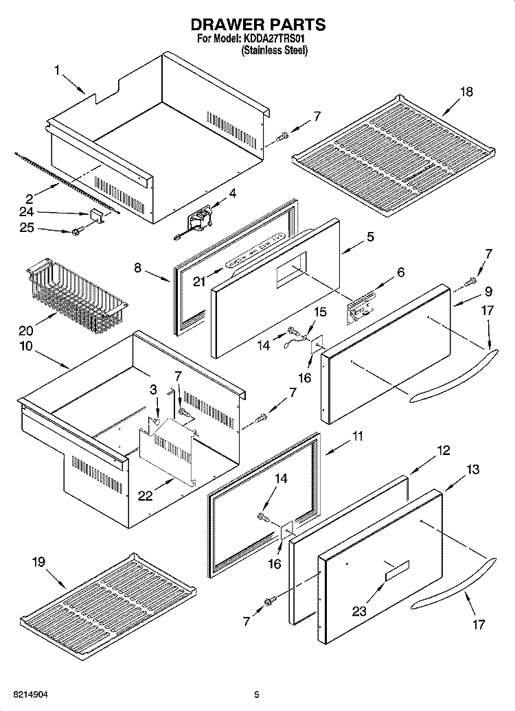 DRAWER PARTS Diagram and Parts List for KDDA27TRS01  KitchenAid Refrigerator