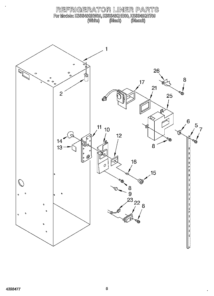 REFRIGERATOR LINER Diagram and Parts List for KSSS48QHT00  KitchenAid Refrigerator