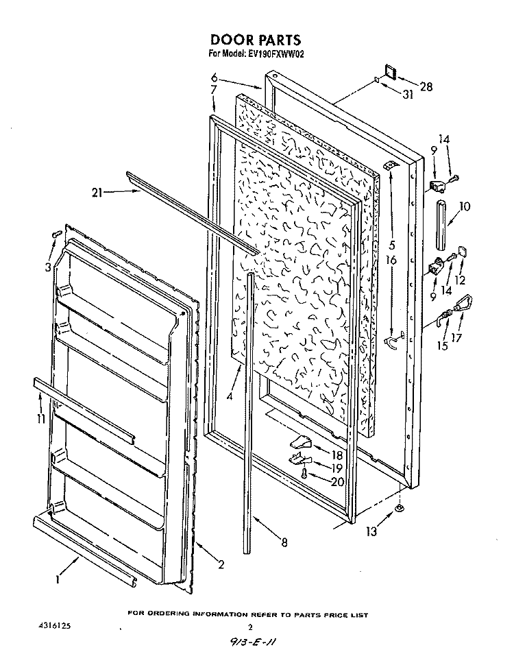 DOOR , LIT/OPTIONAL Diagram and Parts List for EV190FXWW02  Whirlpool Freezer