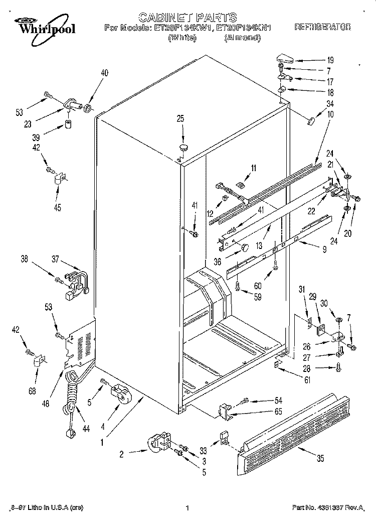 CABINET Diagram and Parts List for ET20F134KN1  Whirlpool Refrigerator