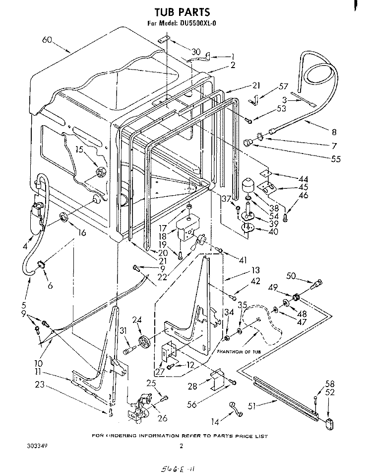 TUB , LITERATURE AND OPTIONAL Diagram and Parts List for DU5500XL0  Whirlpool Dishwasher