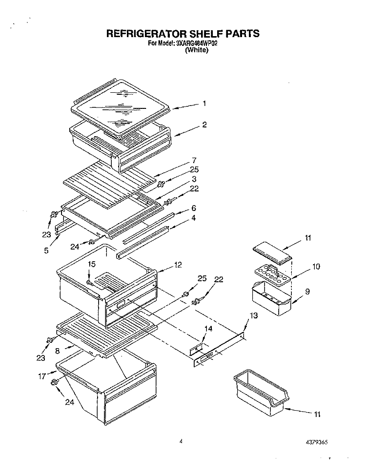 REFRIGERATOR SHELF Diagram and Parts List for 3XARG484WP02  Whirlpool Refrigerator