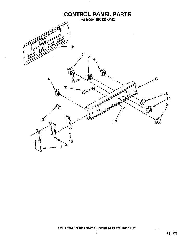 CONTROL PANEL Diagram and Parts List for RF3020XXW2  Whirlpool Range