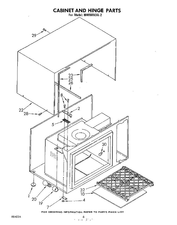 CABINET AND HINGE Diagram and Parts List for MW8650XL2  Whirlpool Microwave