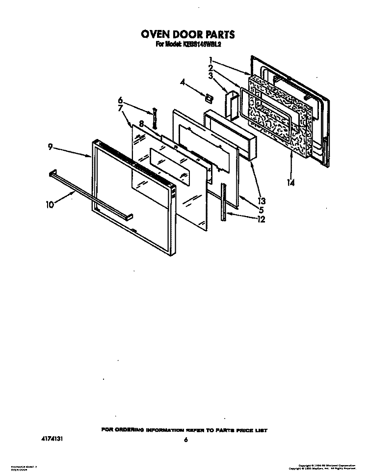 OVEN DOOR Diagram and Parts List for KEBS146WBL2  KitchenAid Wall Oven