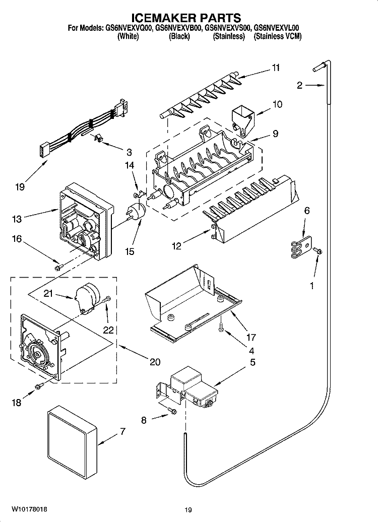 ICEMAKER PARTS, OPTIONAL PARTS (NOT INCLUDED) Diagram and Parts List for GS6NVEXVB00  Whirlpool Refrigerator