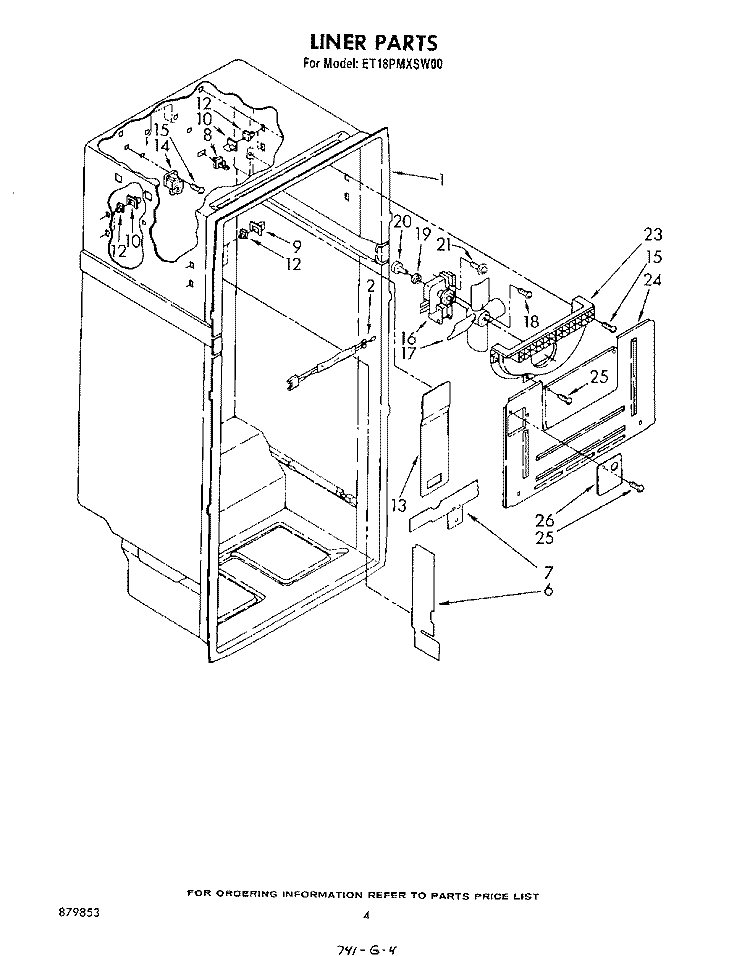 LINER Diagram and Parts List for ET18PMXSW00  Whirlpool Refrigerator