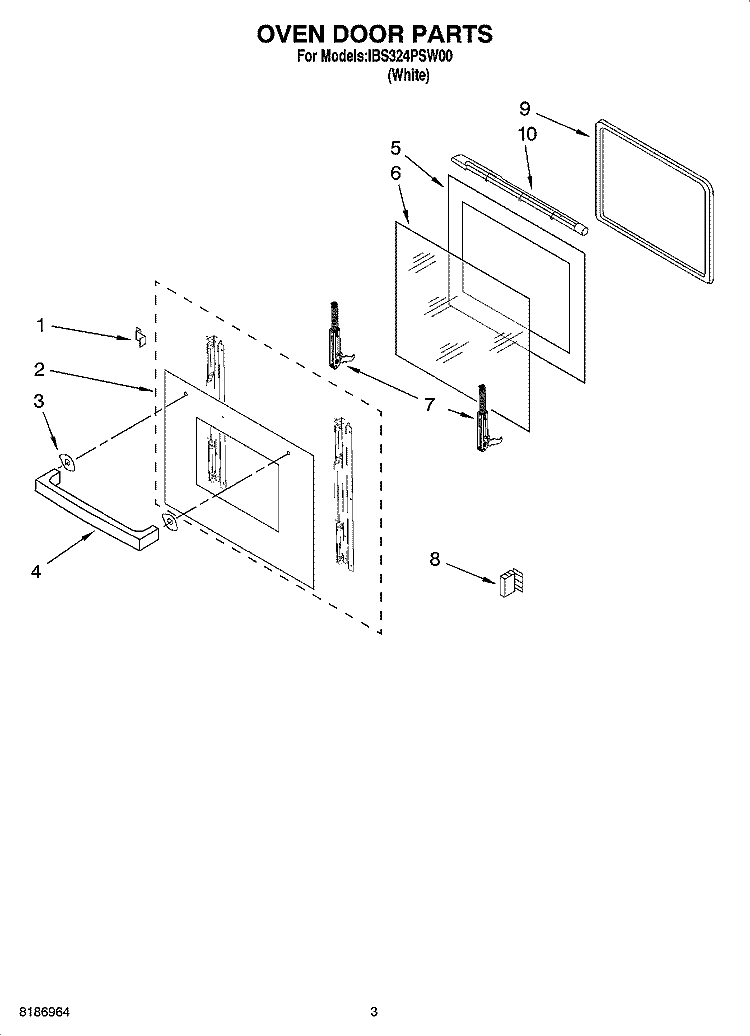 OVEN DOOR PARTS Diagram and Parts List for IBS324PSW00  Whirlpool Wall Oven