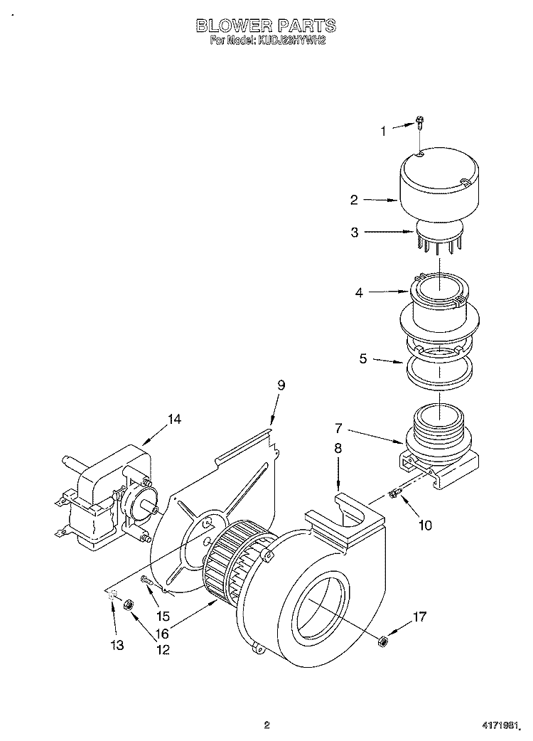 BLOWER Diagram and Parts List for KUDJ23HYWH2  KitchenAid Dishwasher
