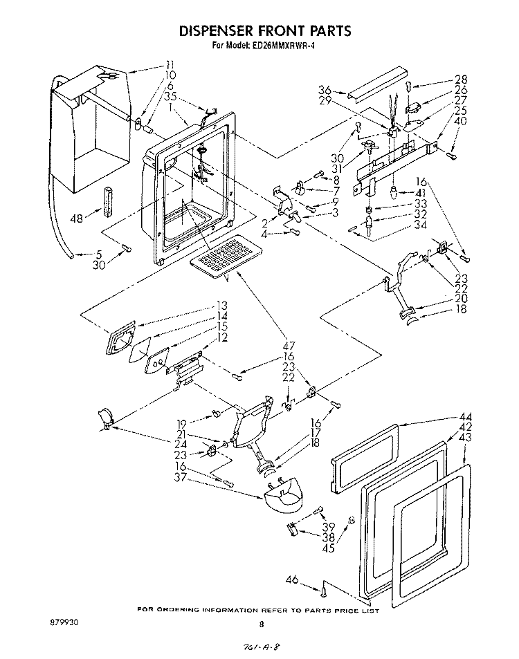 DISPENSER FRONT Diagram and Parts List for ED26MMXRWR4  Whirlpool Refrigerator