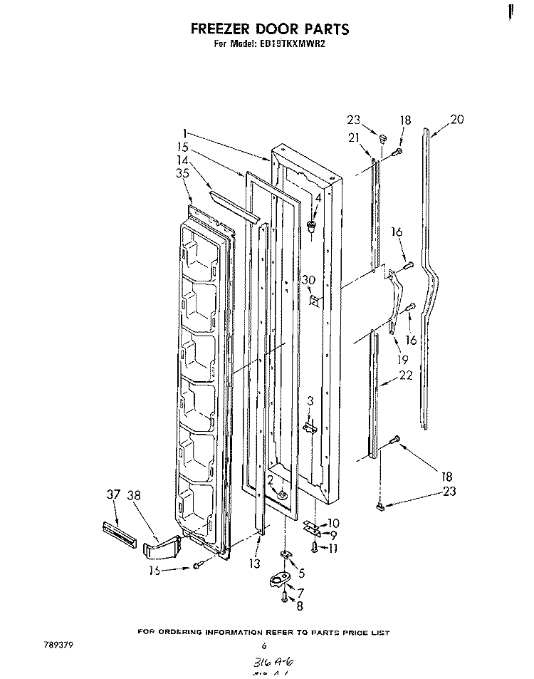 FREEZER DOOR Diagram and Parts List for ED19TKXMWR2  Whirlpool Refrigerator