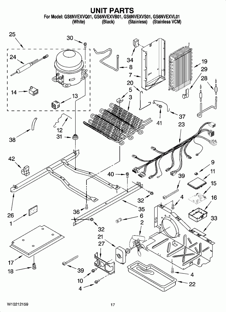 UNIT PARTS Diagram and Parts List for GS6NVEXVS01  Whirlpool Refrigerator