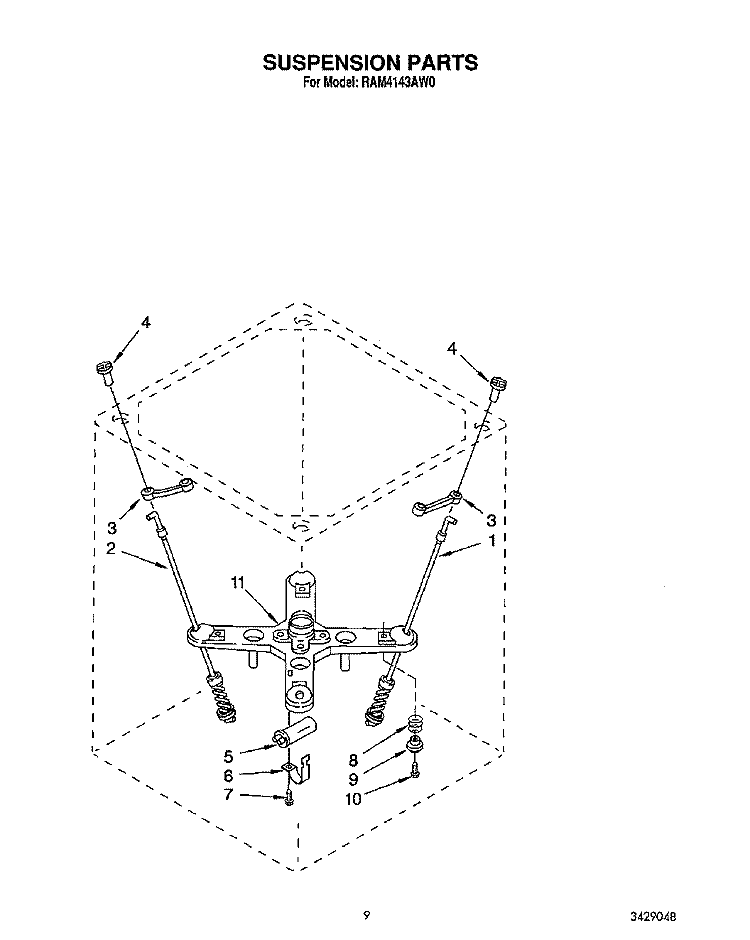 SUSPENSION Diagram and Parts List for RAM4143AL0  Whirlpool Washer