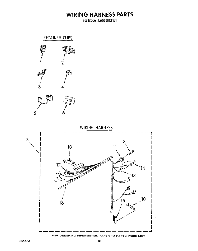 WIRING HARNESS Diagram and Parts List for LA5668XTF1  Whirlpool Washer