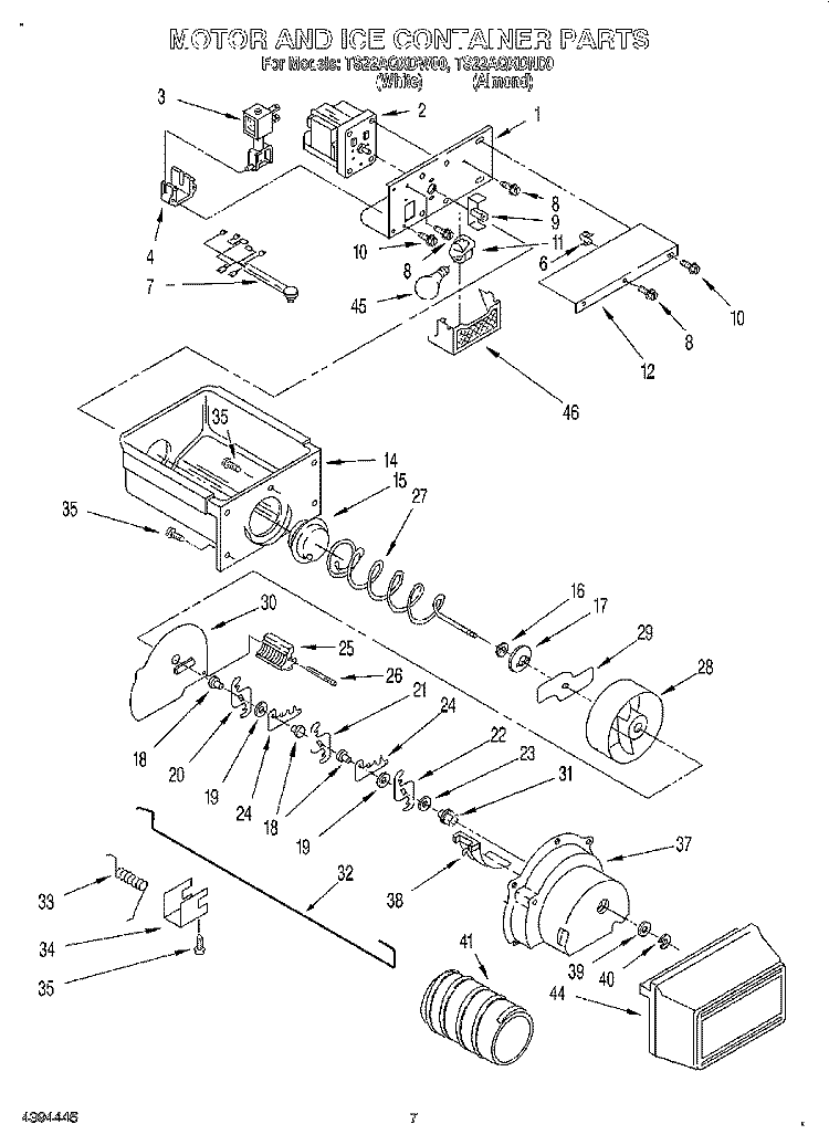 MOTOR AND ICE CONTAINER Diagram and Parts List for TS22AQXDN00  Whirlpool Refrigerator