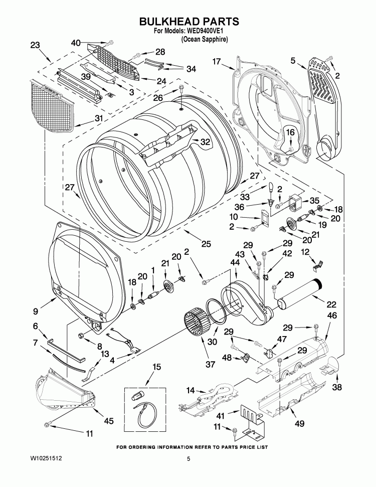 BULKHEAD PARTS Diagram and Parts List for WED9400VE1  Whirlpool Dryer