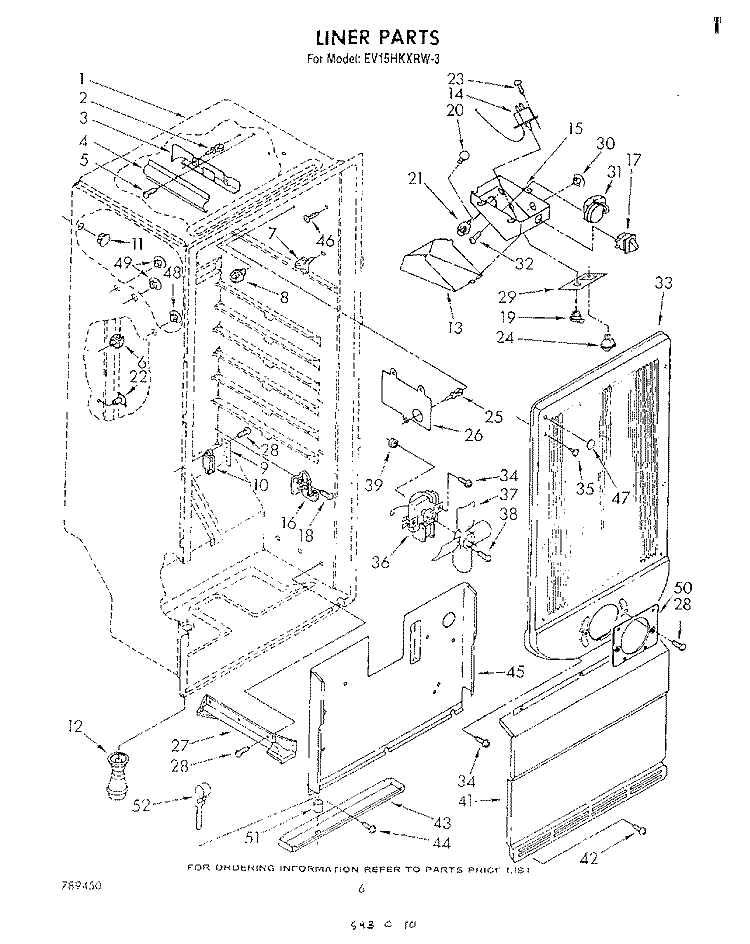 LINER Diagram and Parts List for EV15HKXRW3  Whirlpool Freezer