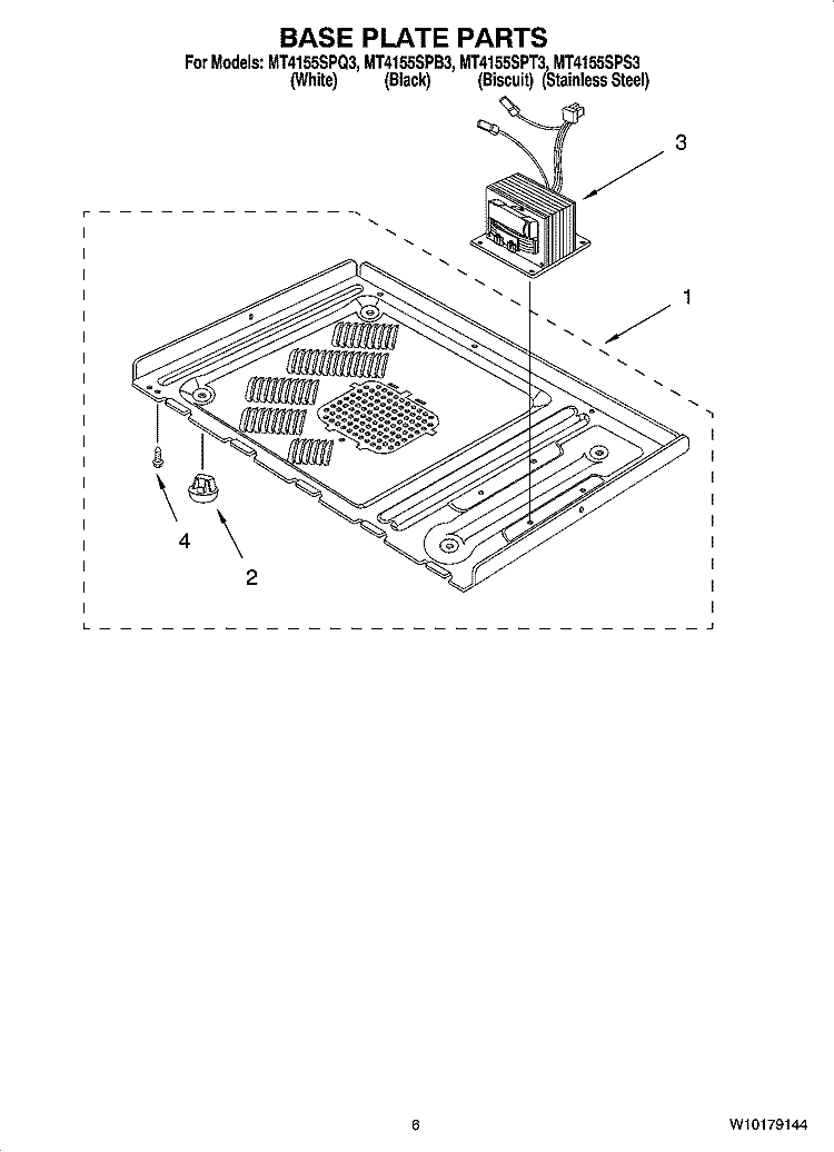 BASE PLATE PARTS Diagram and Parts List for MT4155SPQ3  Whirlpool Microwave