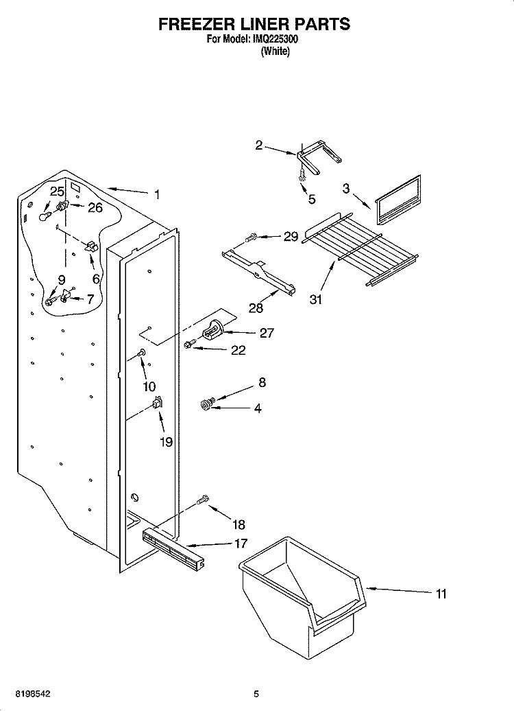FREEZER LINER PARTS Diagram and Parts List for IMQ225300  Inglis Refrigerator