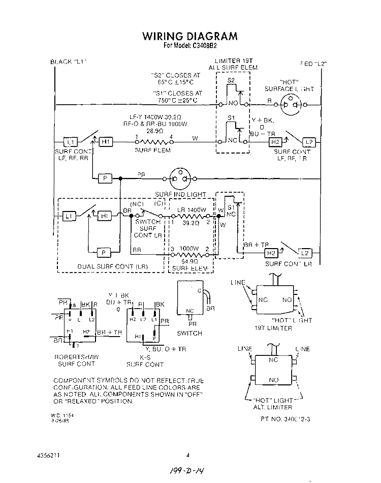 WIRING DIAGRAM Diagram and Parts List for C3408B2  Roper Range