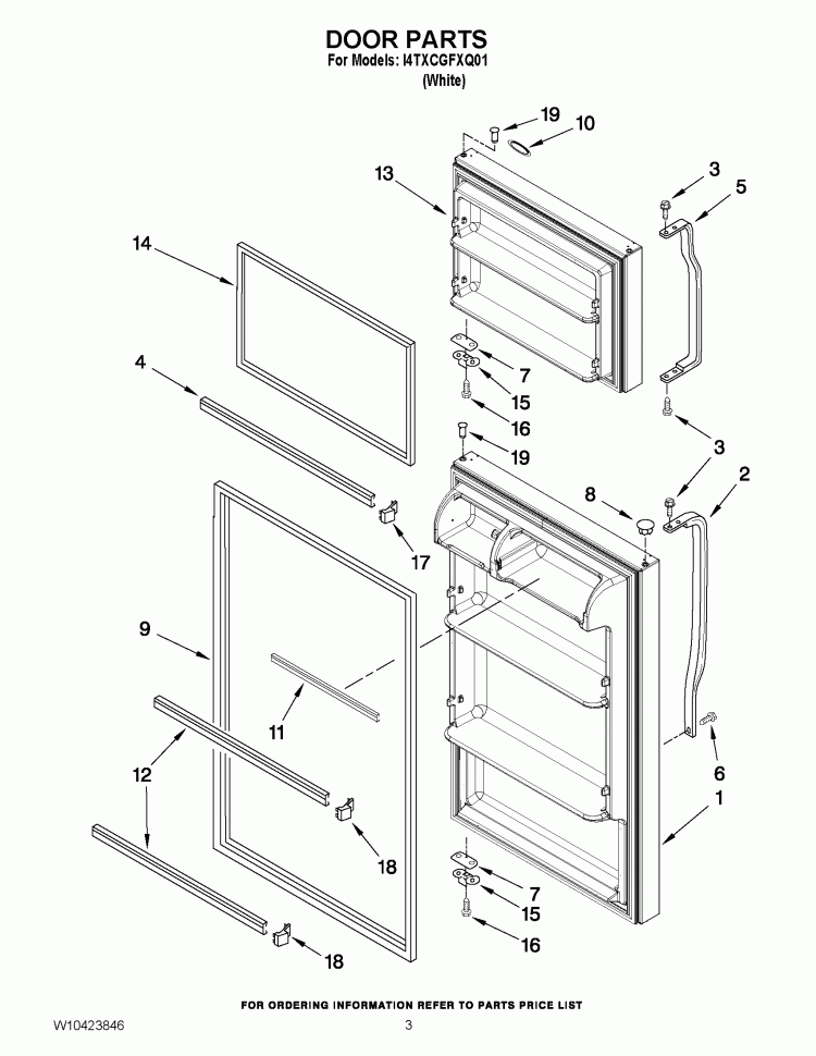 DOOR PARTS Diagram and Parts List for I4TXCGFXQ01  Inglis Refrigerator