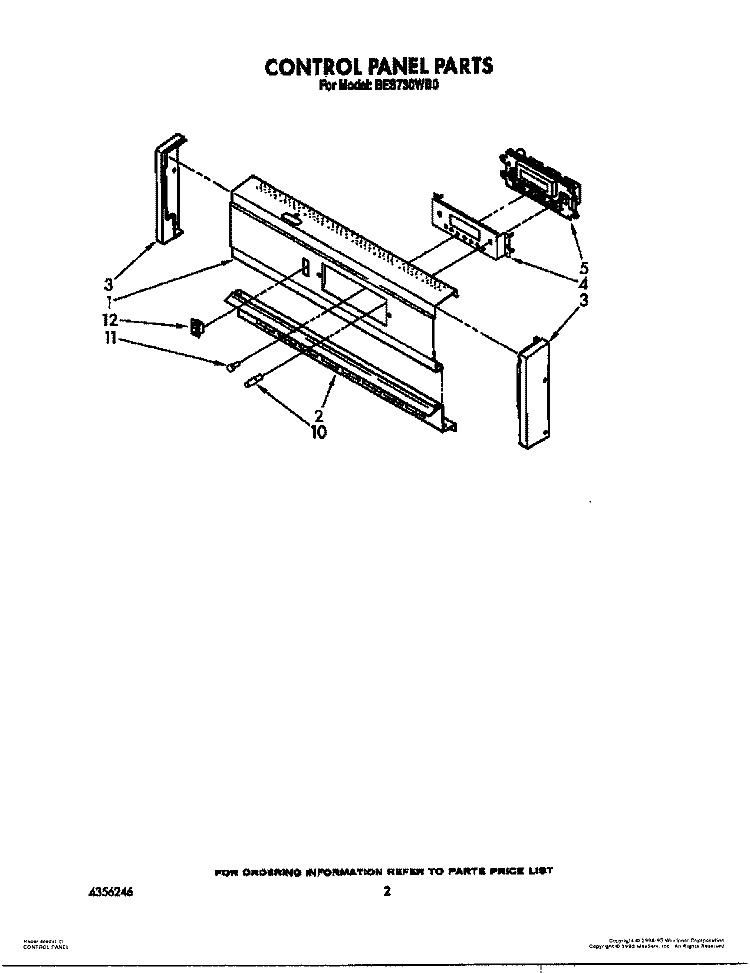 CONTROL PANEL Diagram and Parts List for BES730WW0  Whirlpool Wall Oven