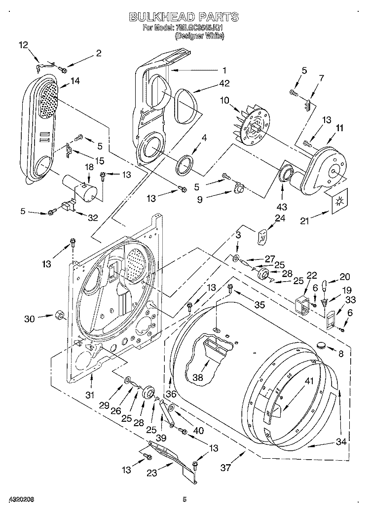BULKHEAD Diagram and Parts List for 7MLGC9545JQ1  Whirlpool Dryer