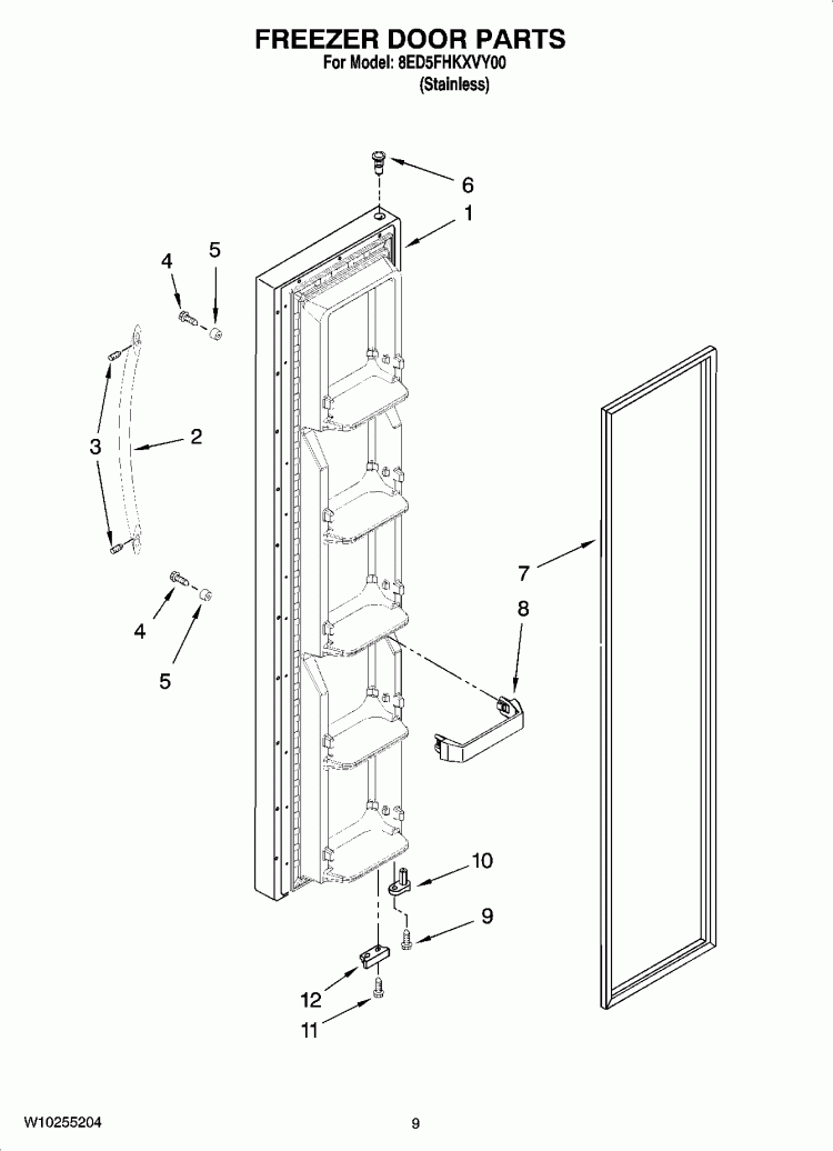 FREEZER DOOR PARTS Diagram and Parts List for 8ED5FHKXVY00  Whirlpool Refrigerator