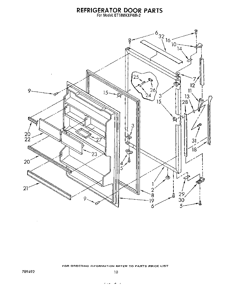 REFRIGERATOR , NOT ILLUSTRATED Diagram and Parts List for ET18MKXPWR2  Whirlpool Refrigerator
