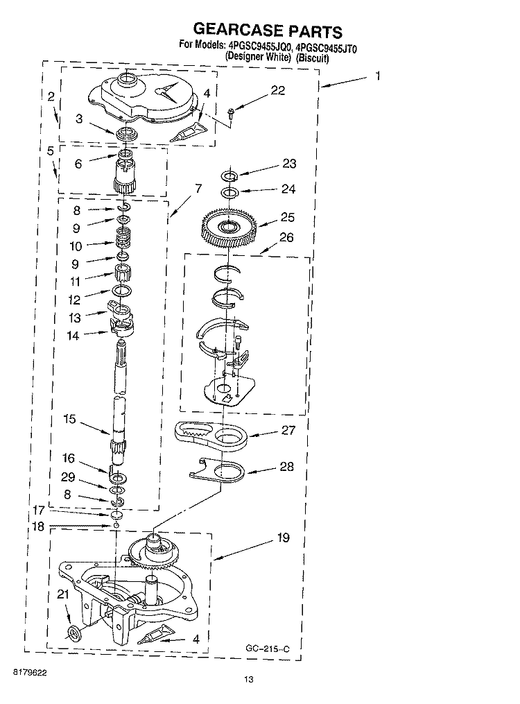 GEARCASE Diagram and Parts List for 4PGSC9455JT0  Whirlpool Washer