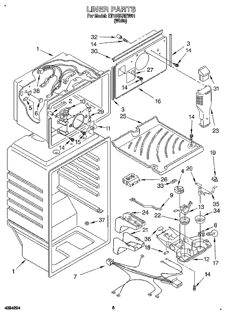 LINER Diagram and Parts List for ET18SKREW01  Whirlpool Refrigerator