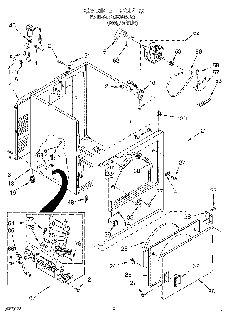 CABINET Diagram and Parts List for LGR7645JQ0  Whirlpool Dryer