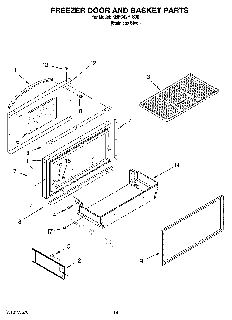 FREEZER DOOR AND BASKET PARTS Diagram and Parts List for KBFC42FTS00  KitchenAid Refrigerator