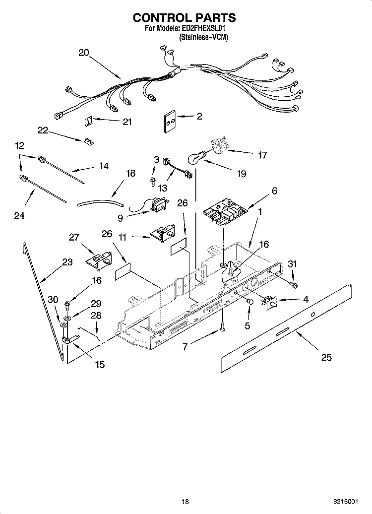CONTROL PARTS Diagram and Parts List for ED2FHEXSL01  Whirlpool Refrigerator