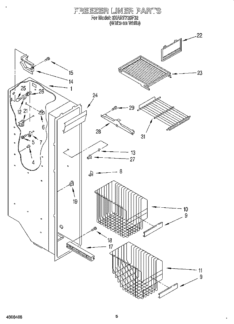 FREEZER LINER Diagram and Parts List for 3XART725F02  Whirlpool Refrigerator