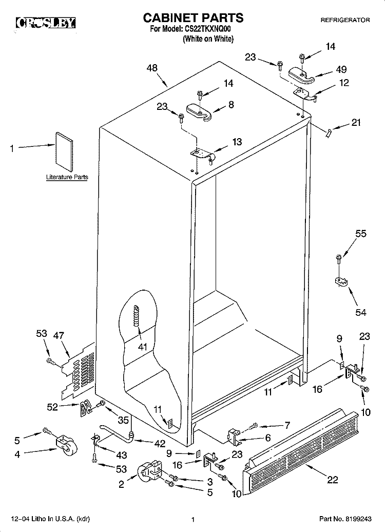 CABINET PARTS Diagram and Parts List for CS22TKXNQ00  Crosley Refrigerator