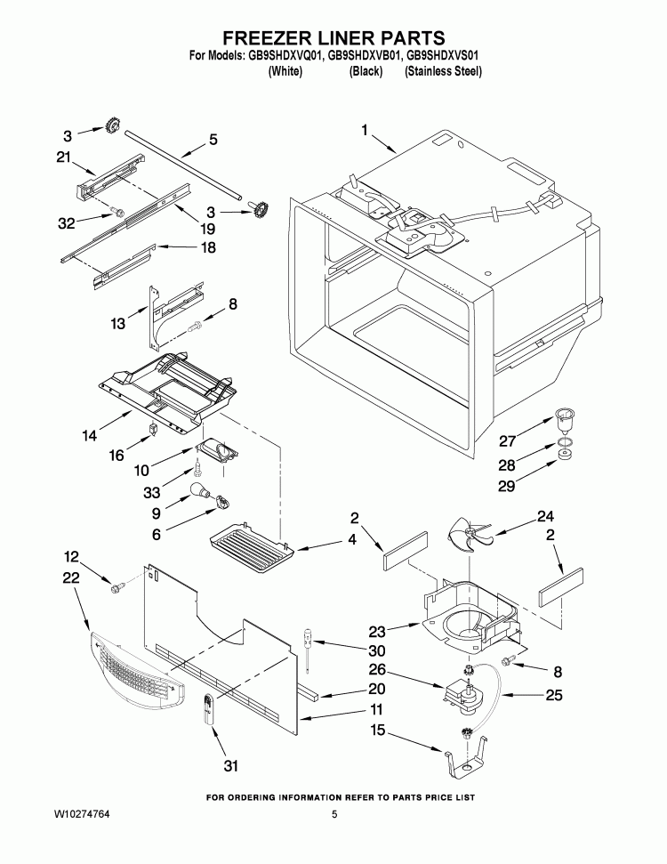 FREEZER LINER PARTS Diagram and Parts List for GB9SHDXVS01  Whirlpool Refrigerator