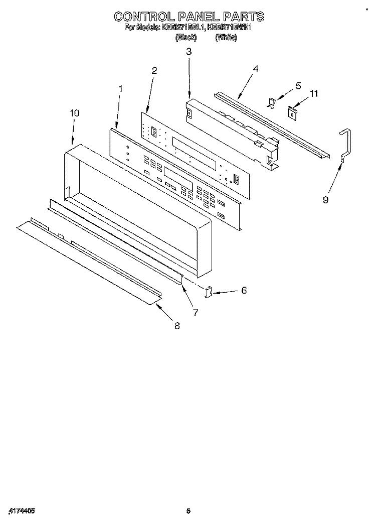 CONTROL PANEL, LITERATURE Diagram and Parts List for KEBI271BBL1  KitchenAid Wall Oven