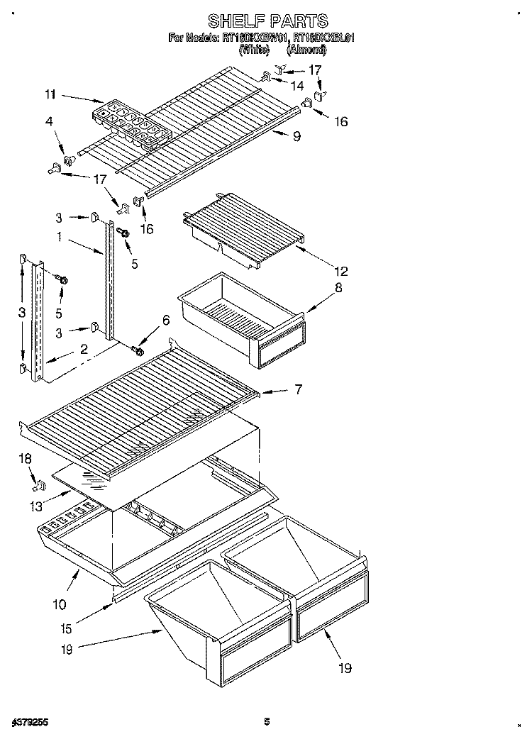 SHELF Diagram and Parts List for RT18DKXBL01  Roper Refrigerator