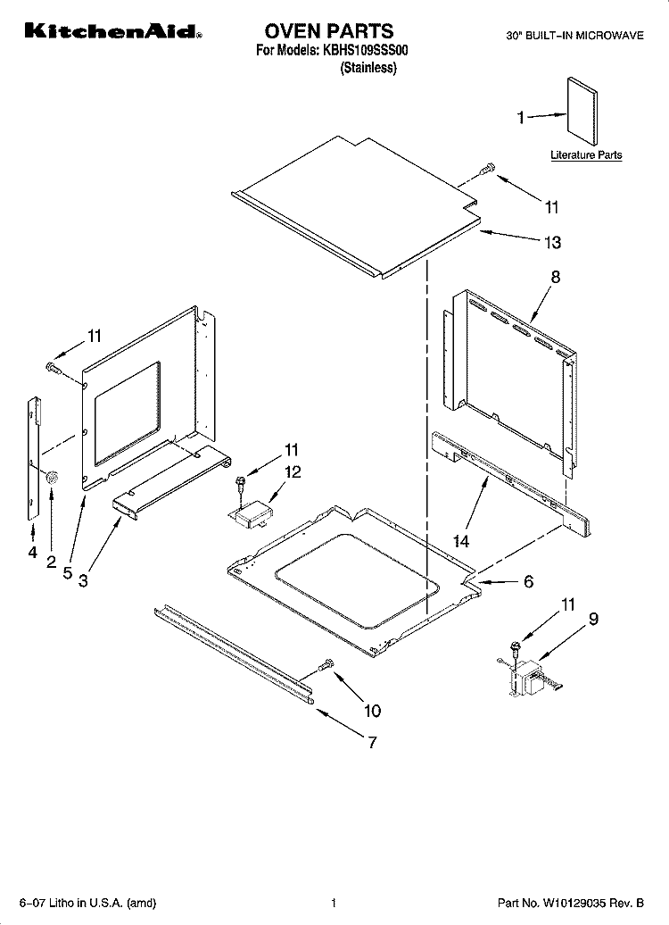 OVEN PARTS Diagram and Parts List for KBHS109SSS00  KitchenAid Microwave