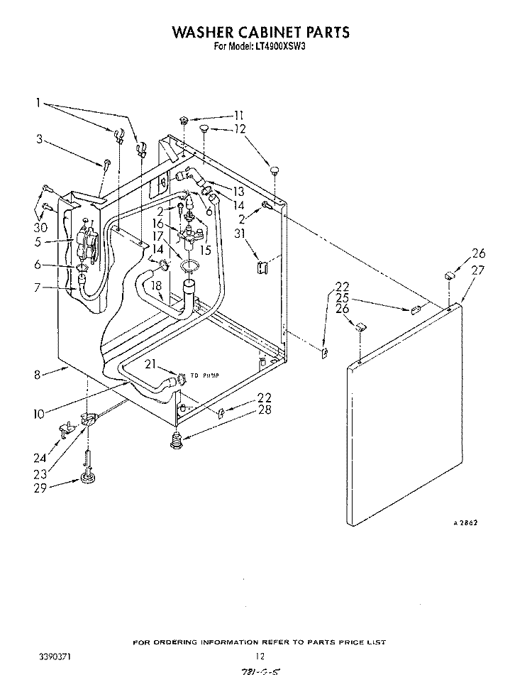 WASHER CABINET Diagram and Parts List for LT4900XSW3  Whirlpool Washer Dryer Combo