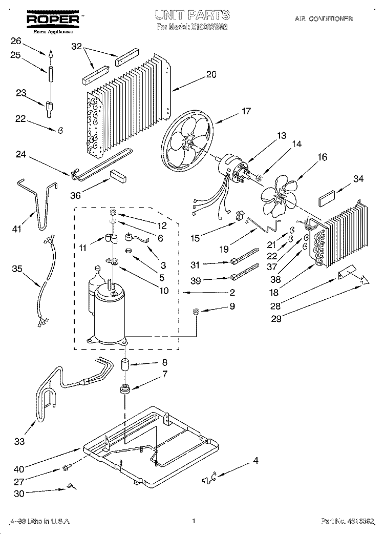 UNIT, LIT/OPTIONAL Diagram and Parts List for X10002W03  Roper Air Conditioner