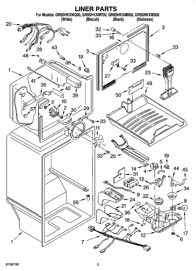 LINER PARTS Diagram and Parts List for GR9SHKXMT00  Whirlpool Refrigerator