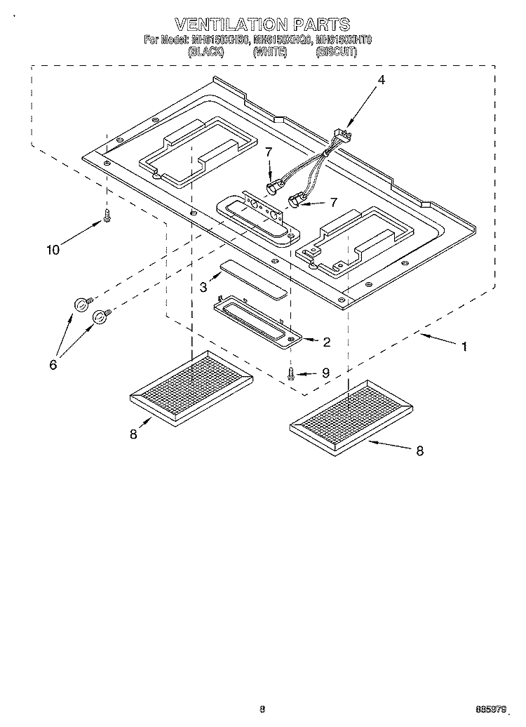 VENTILATION Diagram and Parts List for MH6150XHT0  Whirlpool Microwave