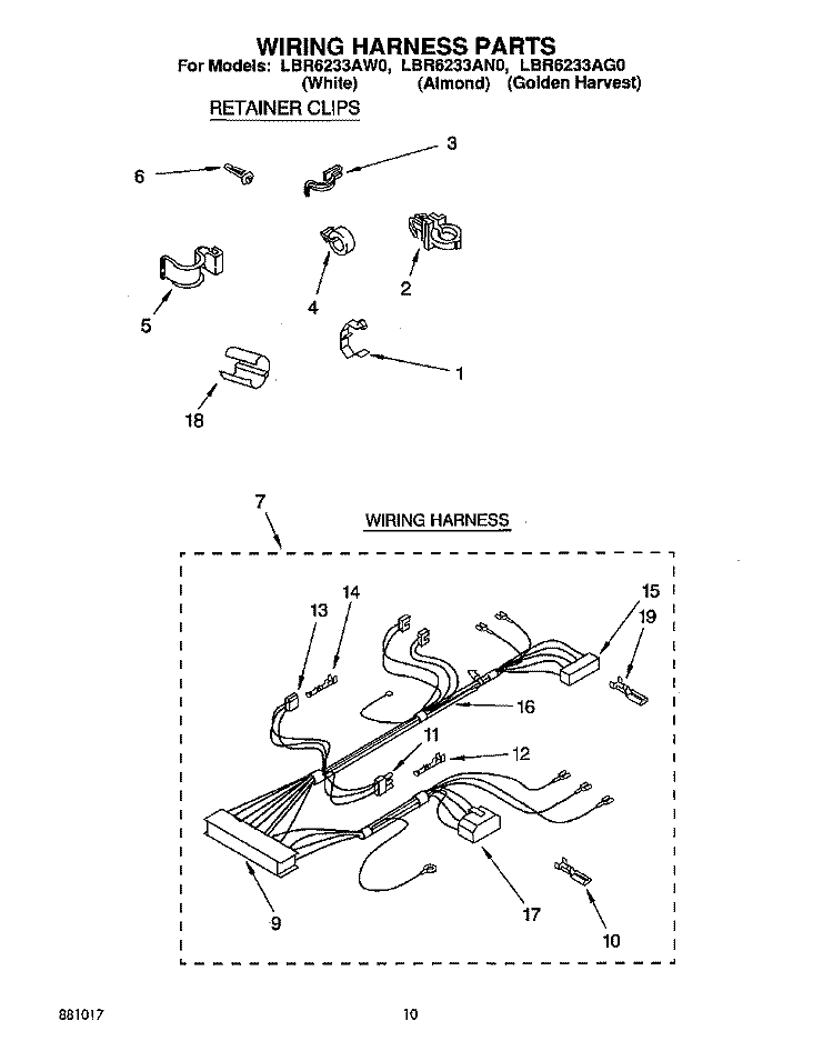 WIRING HARNESS Diagram and Parts List for LBR6233AW0  Whirlpool Washer