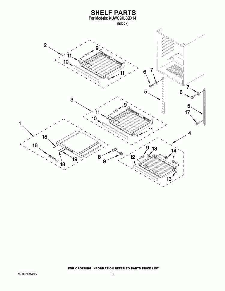 SHELF PARTS Diagram and Parts List for KUWO24LSBX14  KitchenAid Wine and Beverage Cooler